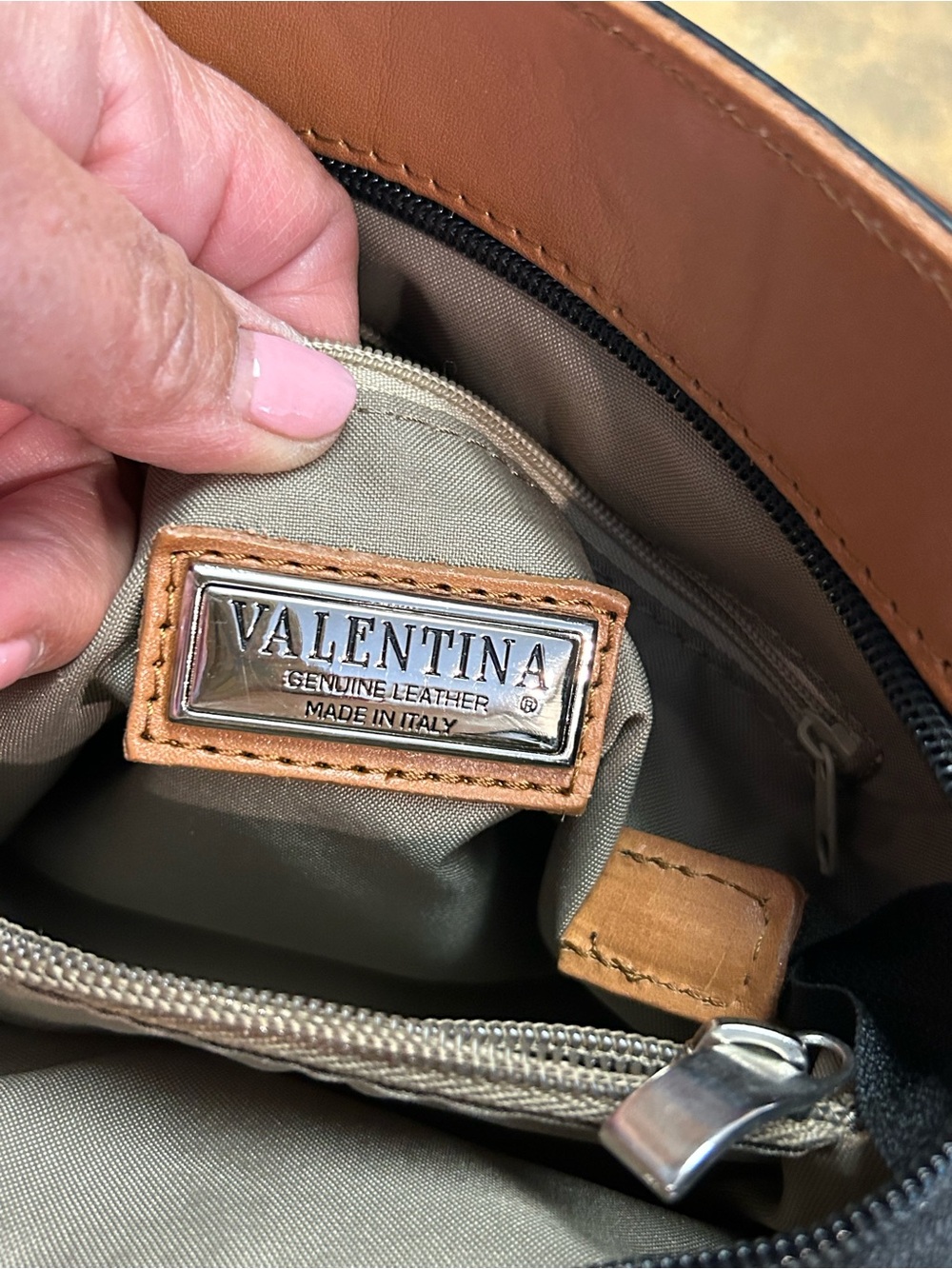Valentina Leather Bucket Crossbody Bag in Black and Tan - Picture 13 of 16
